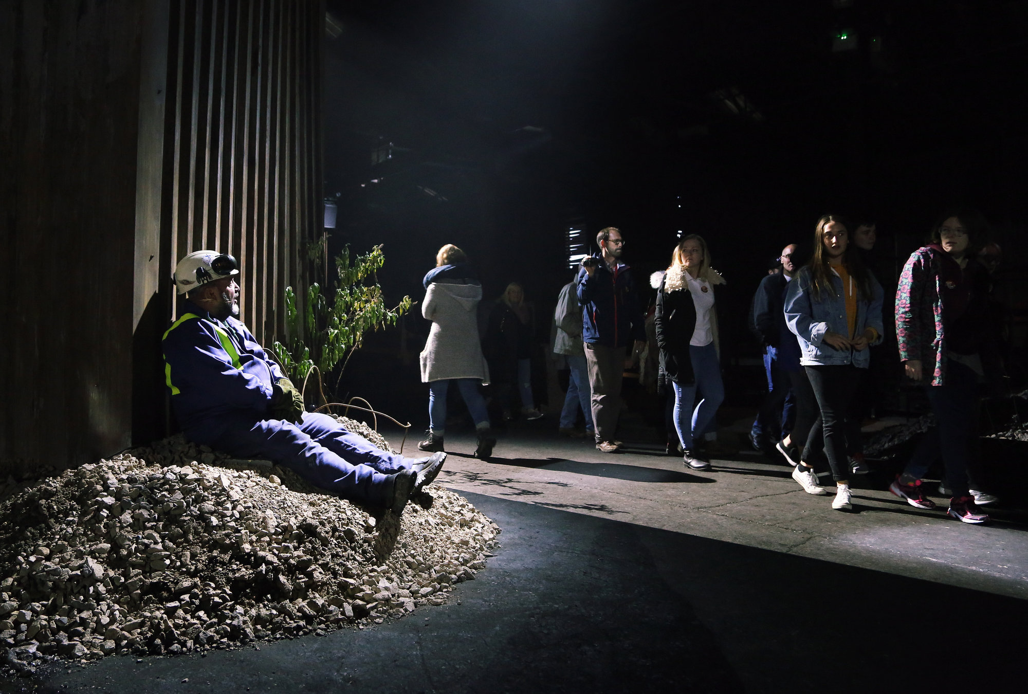 Pictured: Re: Dress rehearsal of "We'Re Still Here", a play created by Rachel Trezise, Common Wealth and the National Theatre Wales about steelworkers, which will be performed in Byass Works, a disused industrial unit, in Port Talbot, south Wales, UK.