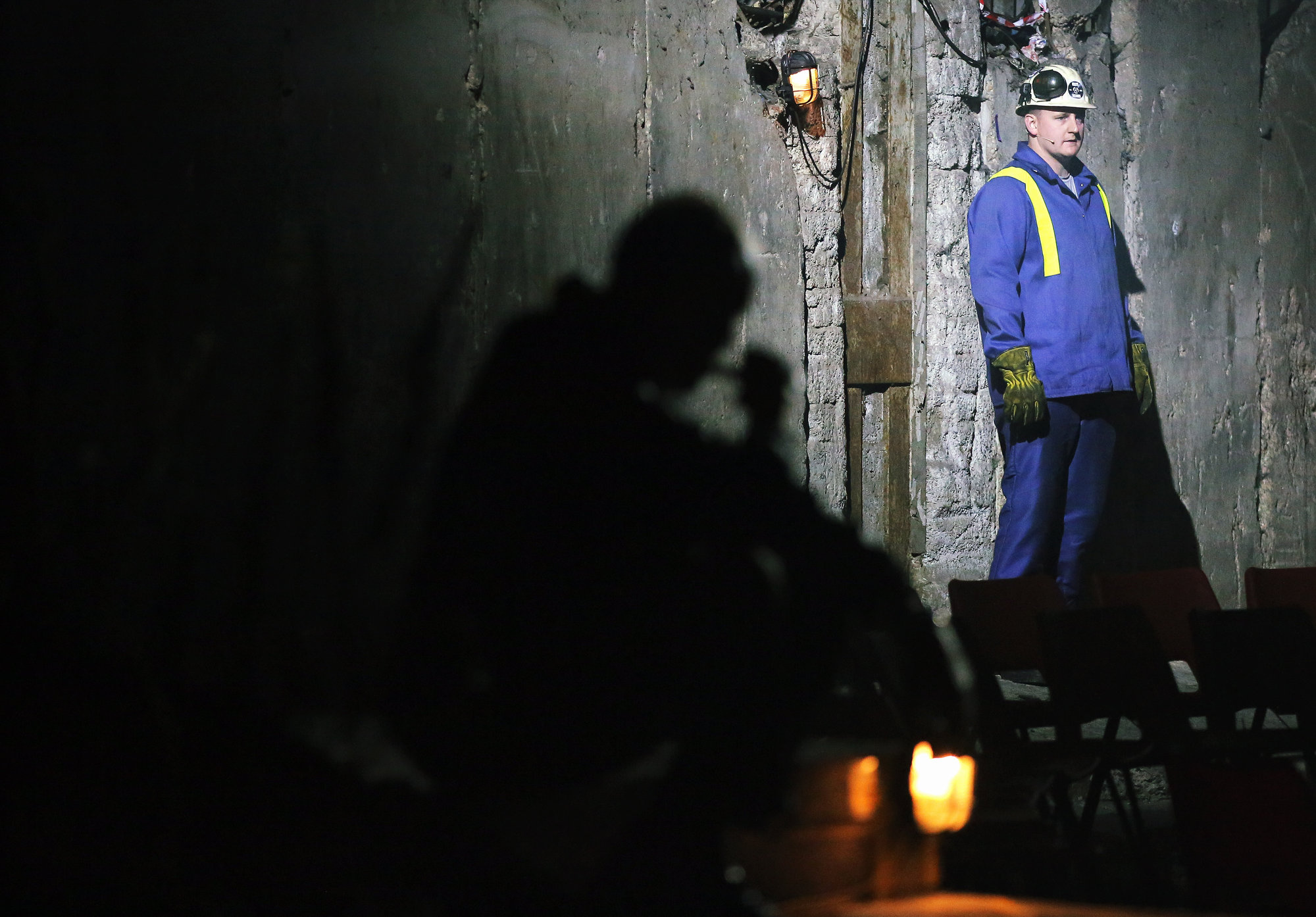 Pictured: Re: Dress rehearsal of "We'Re Still Here", a play created by Rachel Trezise, Common Wealth and the National Theatre Wales about steelworkers, which will be performed in Byass Works, a disused industrial unit, in Port Talbot, south Wales, UK.