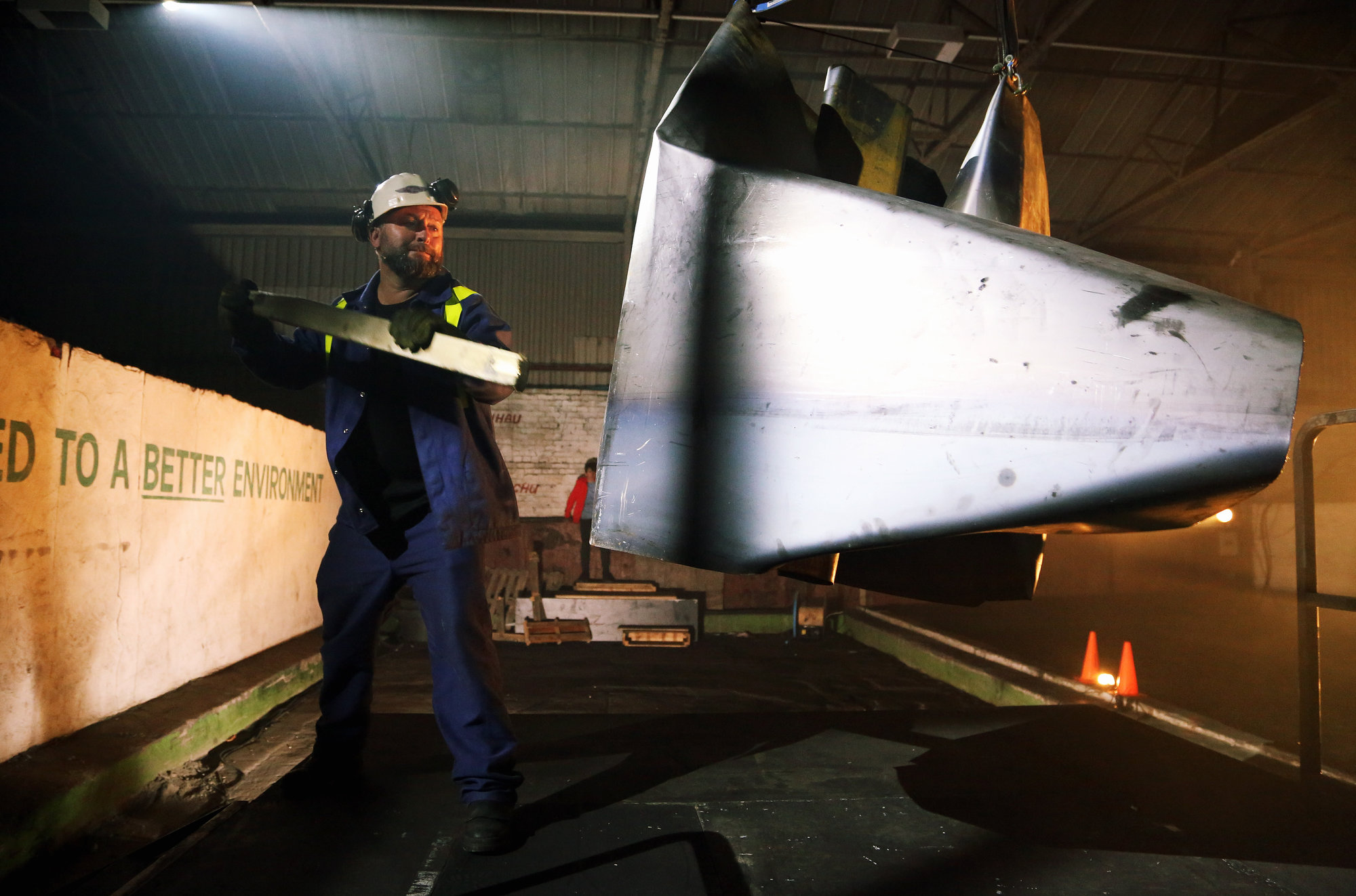 Pictured: Re: Dress rehearsal of "We'Re Still Here", a play created by Rachel Trezise, Common Wealth and the National Theatre Wales about steelworkers, which will be performed in Byass Works, a disused industrial unit, in Port Talbot, south Wales, UK.