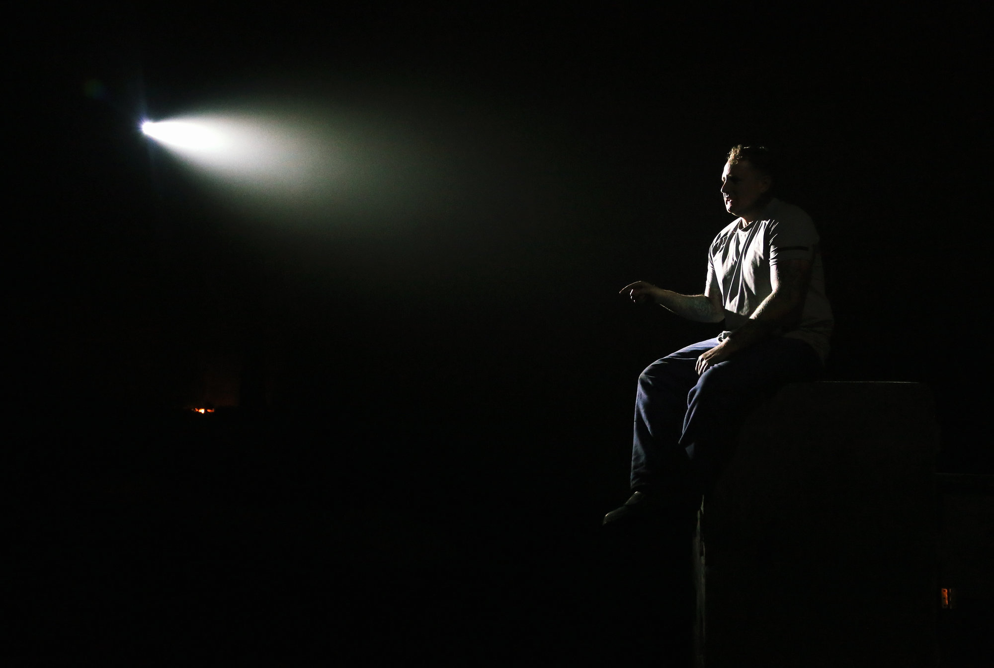 Pictured: Re: Dress rehearsal of "We'Re Still Here", a play created by Rachel Trezise, Common Wealth and the National Theatre Wales about steelworkers, which will be performed in Byass Works, a disused industrial unit, in Port Talbot, south Wales, UK.