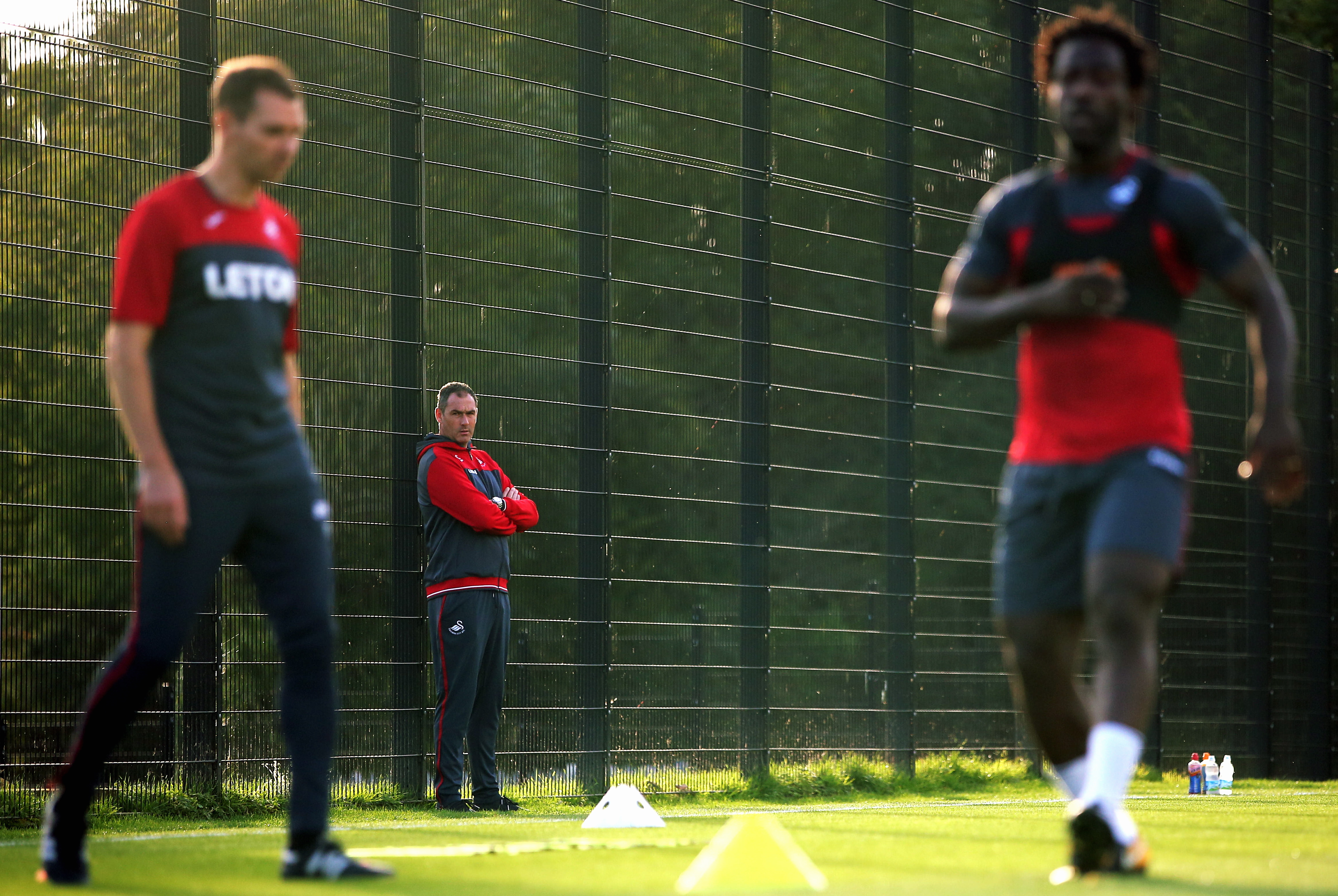 Pictured: Manager Paul Clement watches on as Wilfried Bony goes through his medical at the Fairwood Training Ground, Wales, UK. Thursday 31 August 2017 Re: Wilfried Bony has signed a contract with Swansea City FC.