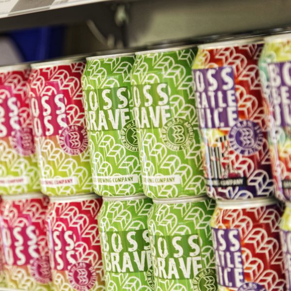 Cans of beer by the Boss Brewing Company at a super market in Bryncoch near Neath, Wales, UK